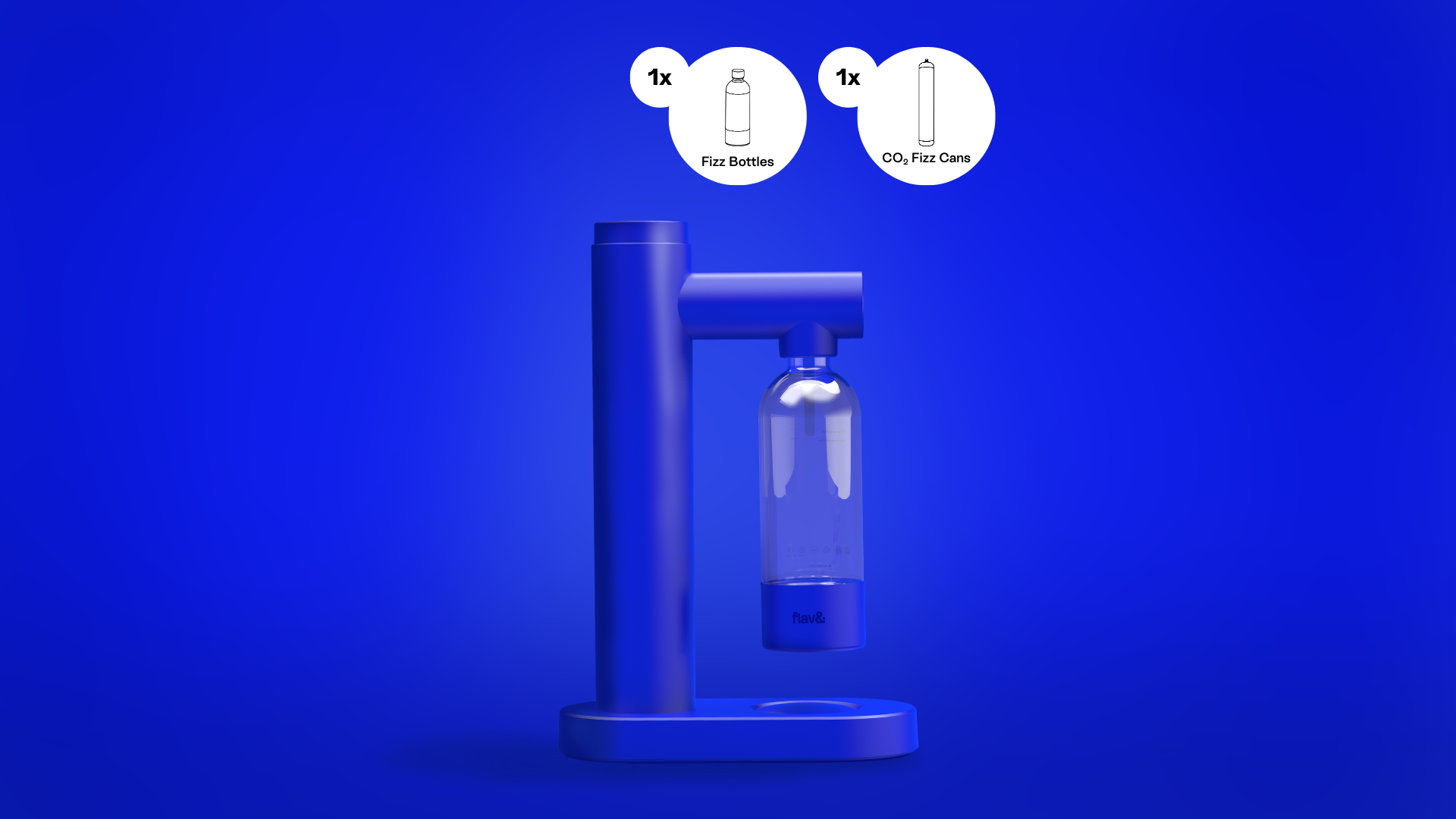 Electric Blue flav&soda Fizz Maker cordless soda maker on a kitchen worktop