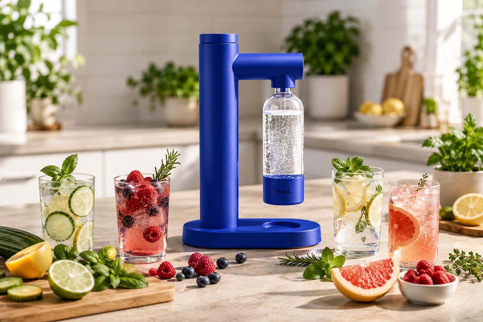 Sparkling water syrup recipe with fresh fruit and the flav& Fizz Maker